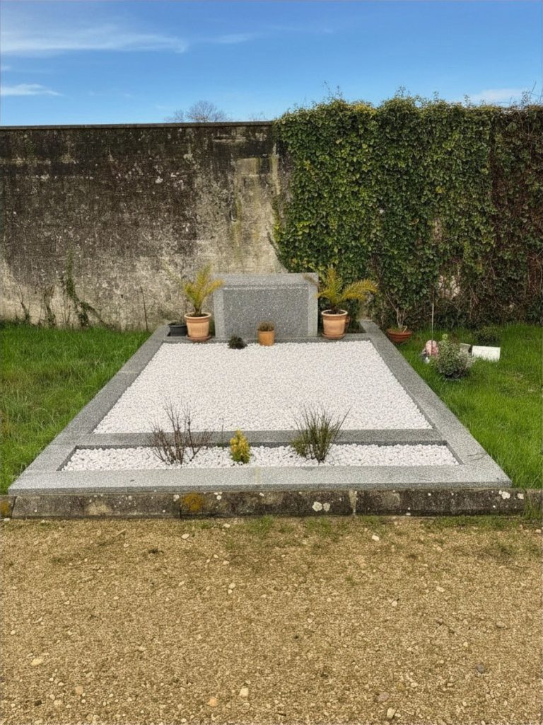 Monuments funéraires en granit du Tarn et galets
